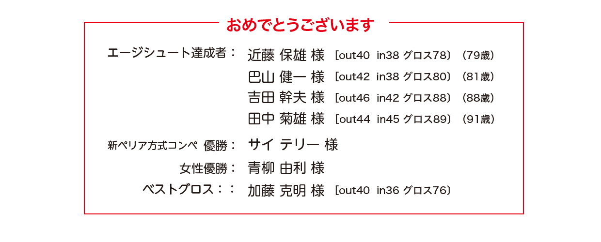 エージシュート達成者が4名　おめでとうございます